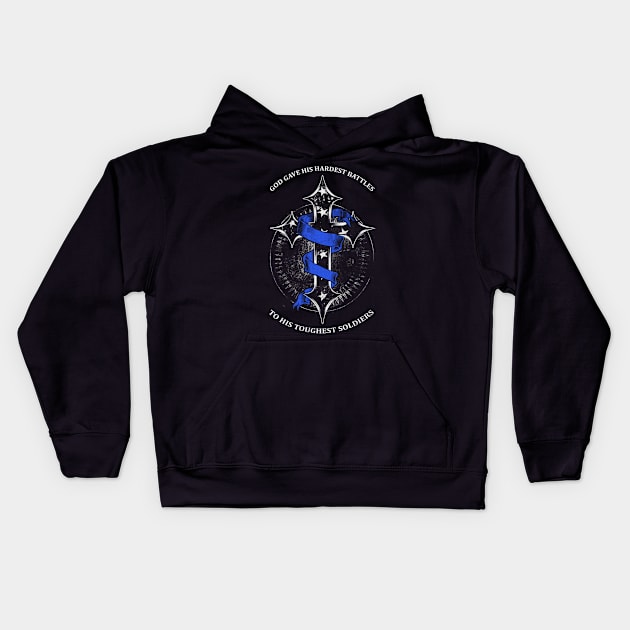 God Gave His Hardest Battles Toughest Soldiers Chronic Fatigue Syndrome Awareness Blue Ribbon Warrior Kids Hoodie by celsaclaudio506